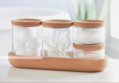 Glass Jars and Cork Set of 4 with Tray