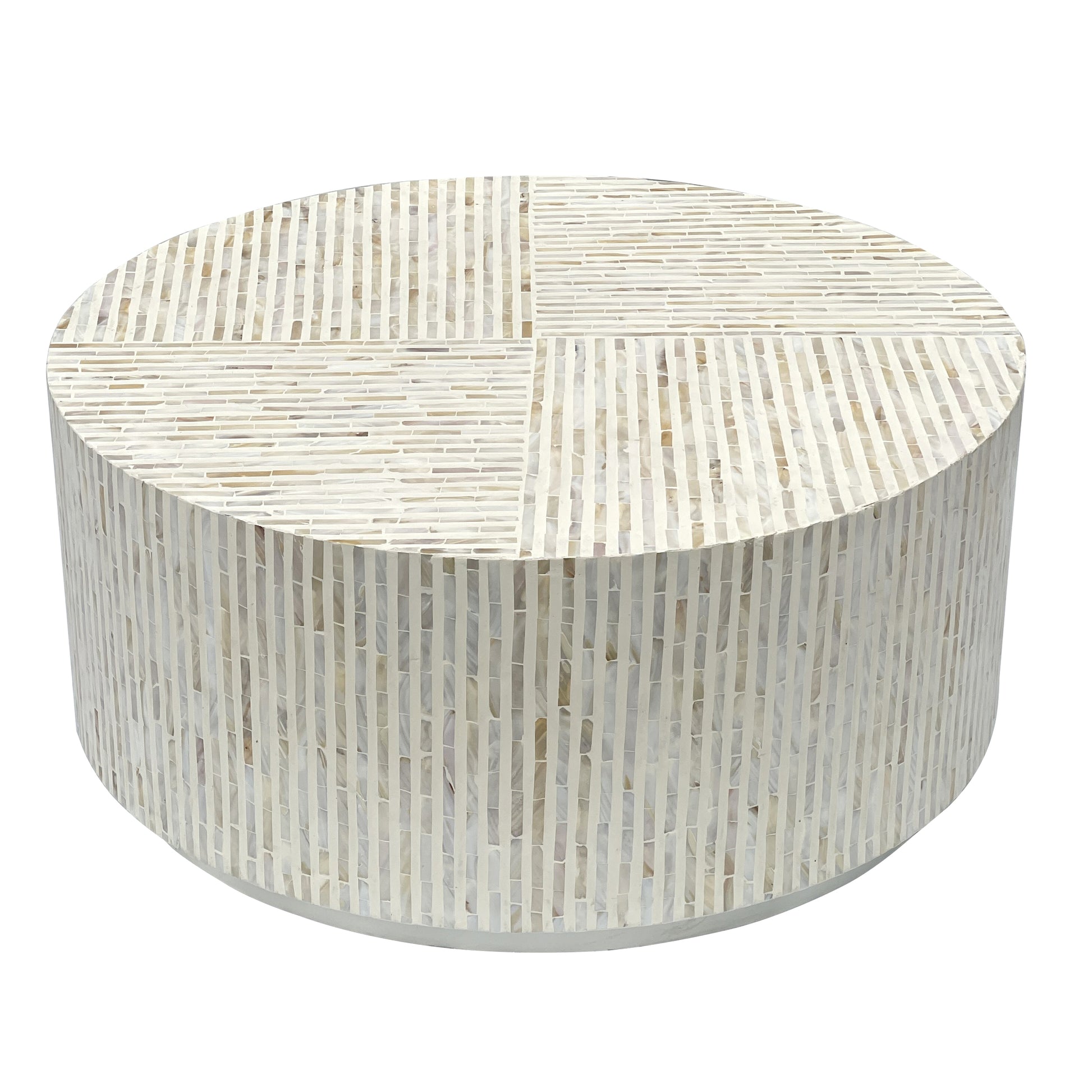 Round coffee table with a striped pattern on a white background - Meen Tribe