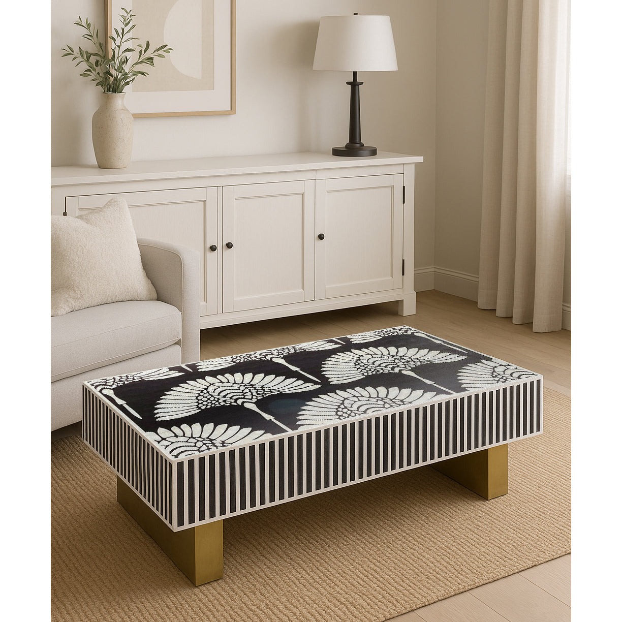Mother of Pearl Gilded Petal Black & Gold Coffee Table