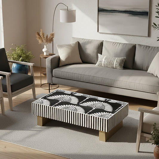 Mother of Pearl Gilded Petal Black & Gold Coffee Table