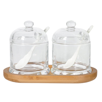 Glass Jars Seasoning Set With Tray - 3 Piece