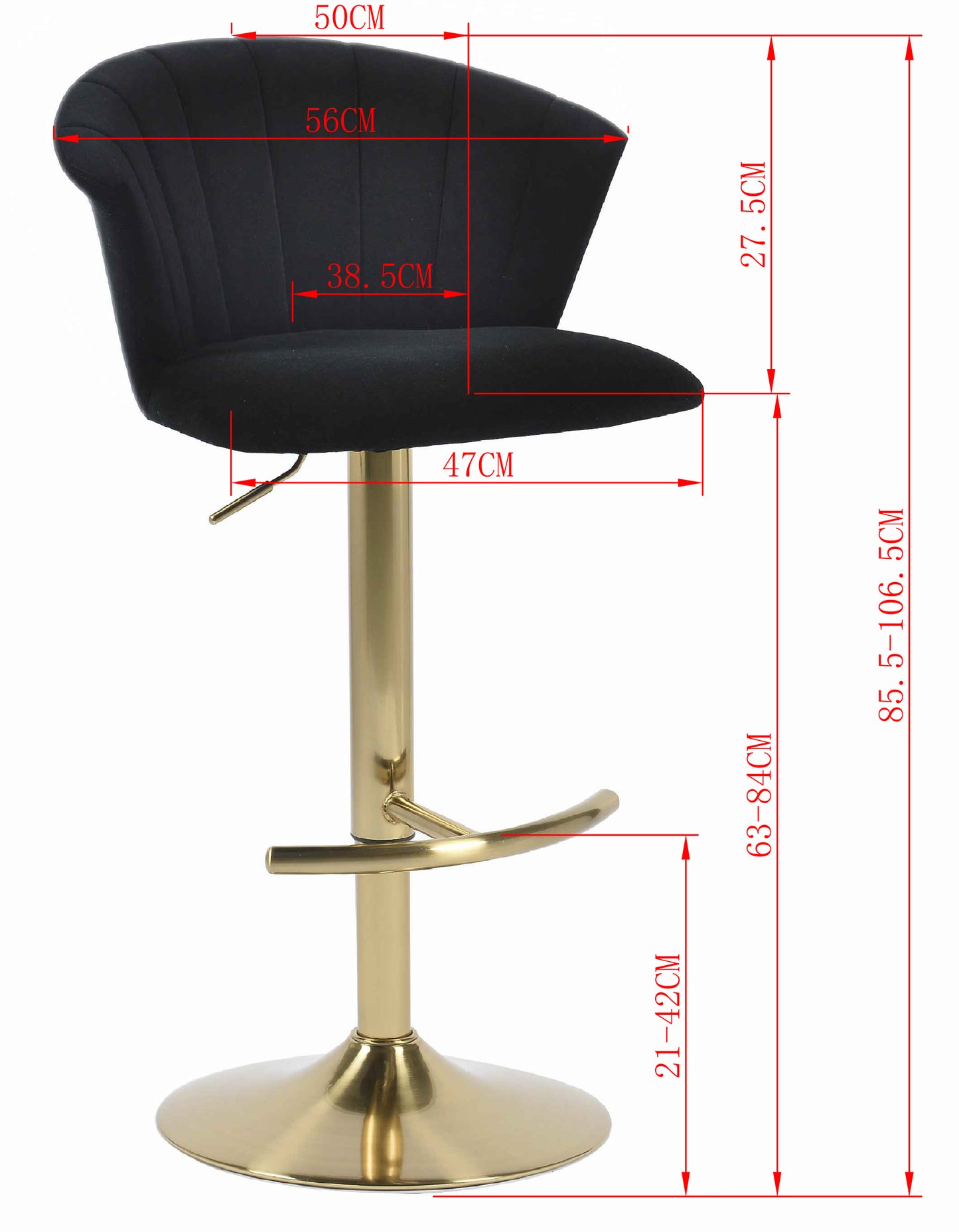 Black Velvet and Gold Barstool - Set of 2