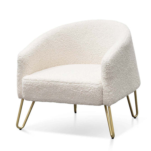 Armchair - Ivory White Synthetic Wool with Golden Legs - Meen Tribe