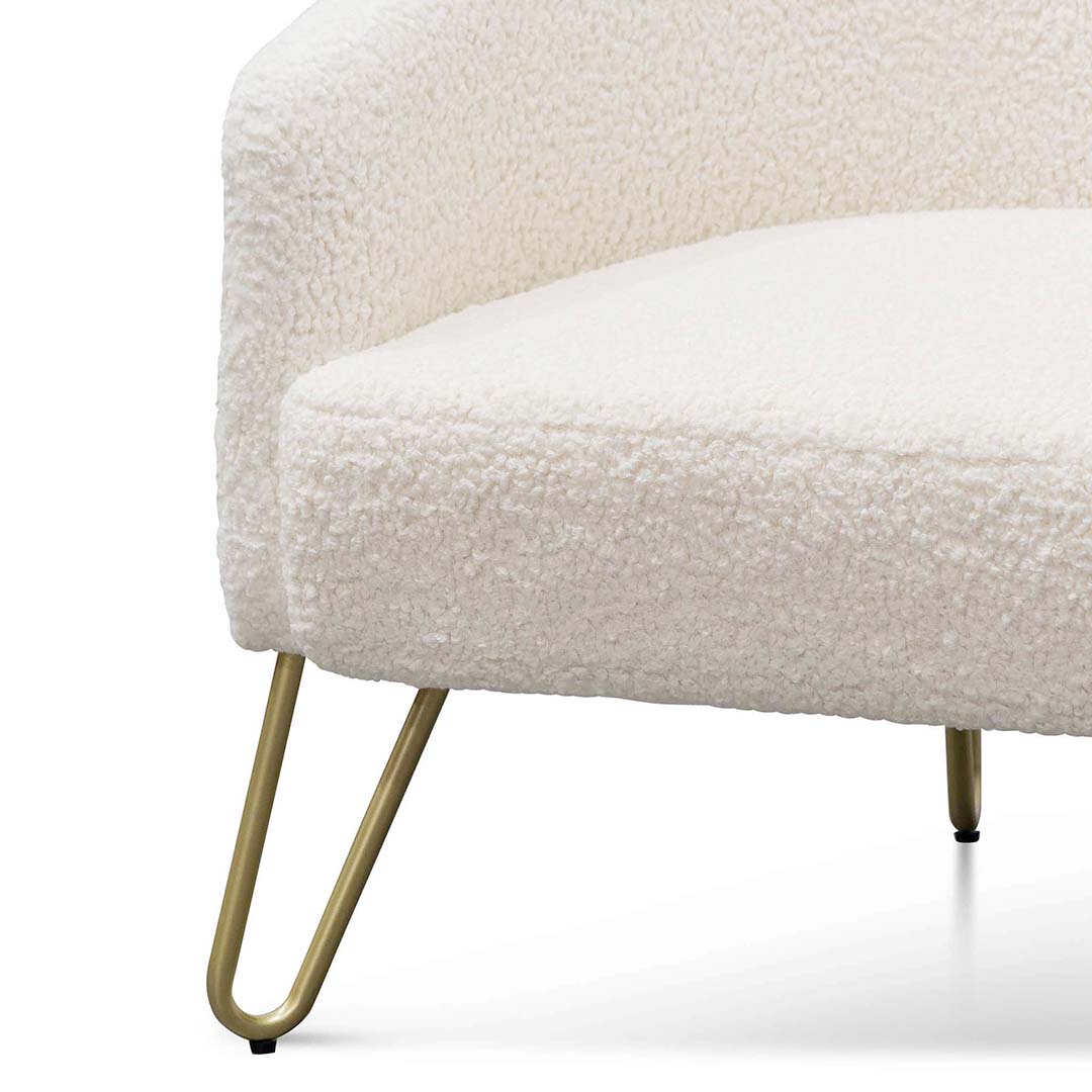 Armchair - Ivory White Synthetic Wool with Golden Legs
