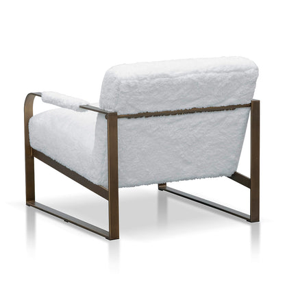 White Fur Armchair - Antique Golden Frame