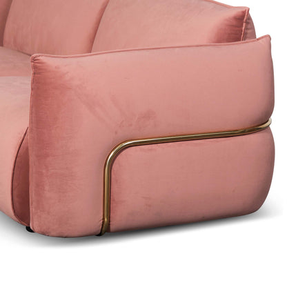 3 Seater Sofa - Blush Pink Velvet With Brass Frame