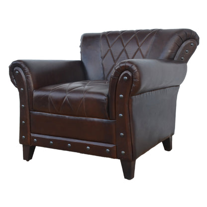 Dark Brown Studded Leather Arm Chair
