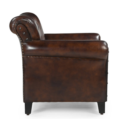 Dark Brown Studded Leather Arm Chair