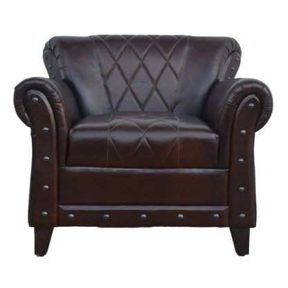 Dark Brown Studded Leather Arm Chair