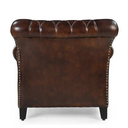 Dark Brown Studded Leather Arm Chair