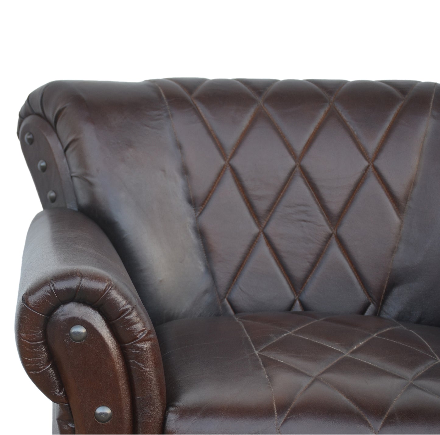 Dark Brown Studded Leather Arm Chair