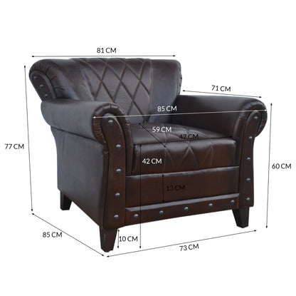Dark Brown Studded Leather Arm Chair