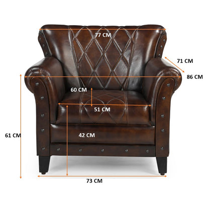 Dark Brown Studded Leather Arm Chair