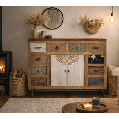 Cowhide Patchwork Chest of Drawers