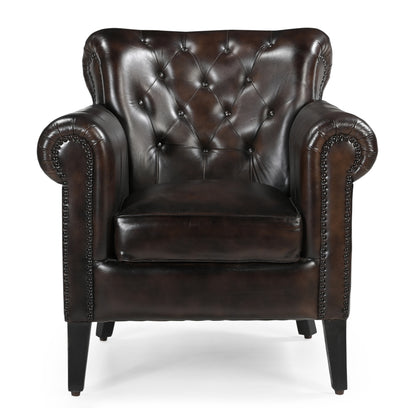 Chocolate Mottled Leather Arm Chair