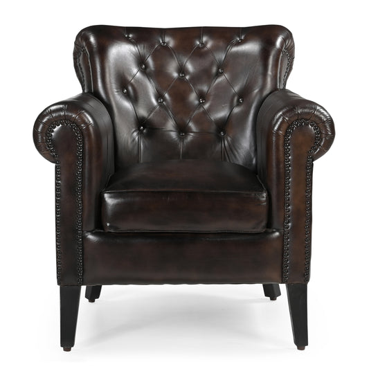 Chocolate Mottled Leather Arm Chair