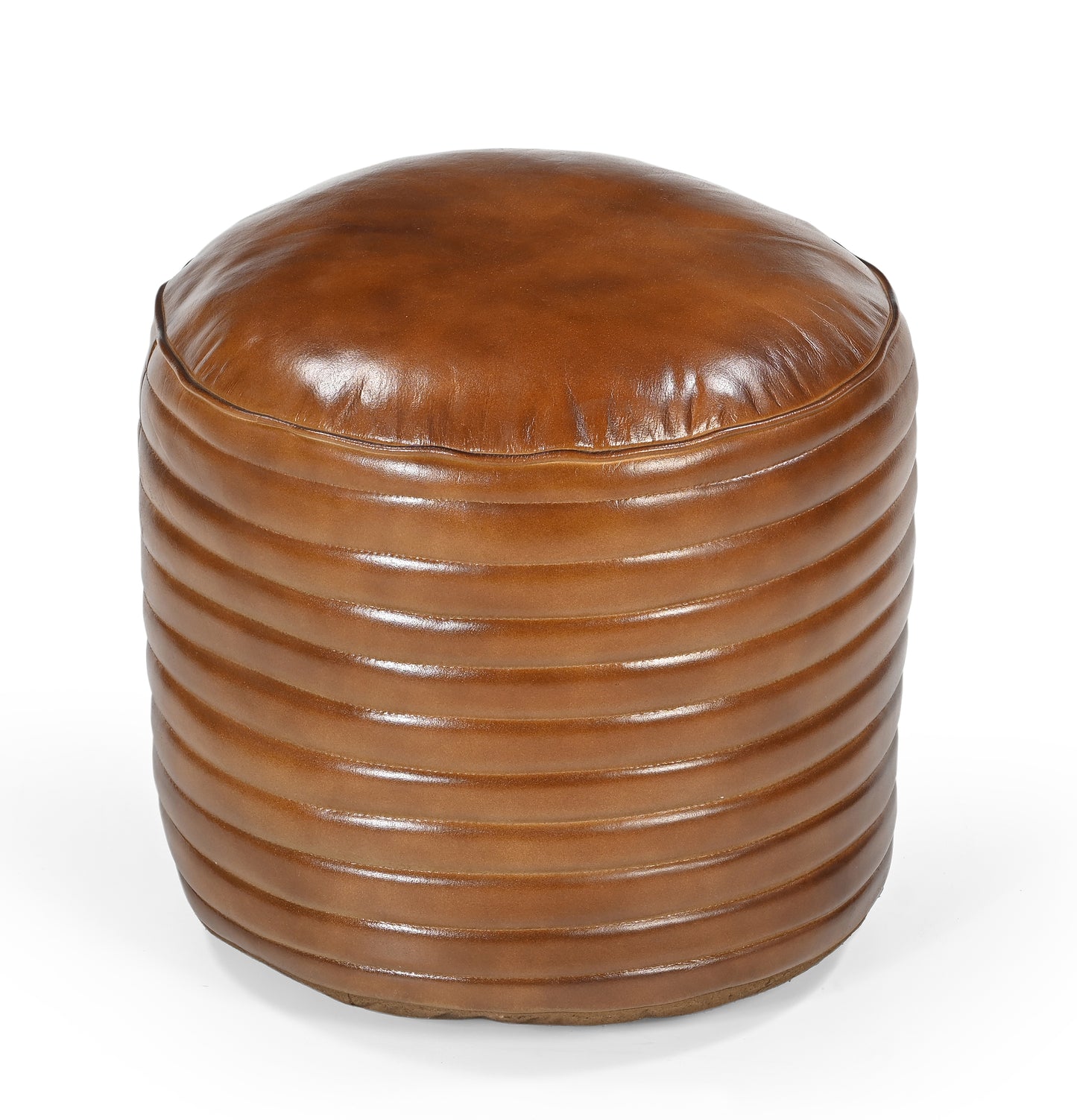 Caramel Grooved Leather Ottoman - Meen Tribe