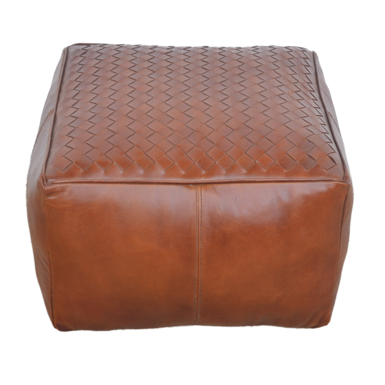 Square Latticed Leather Ottoman