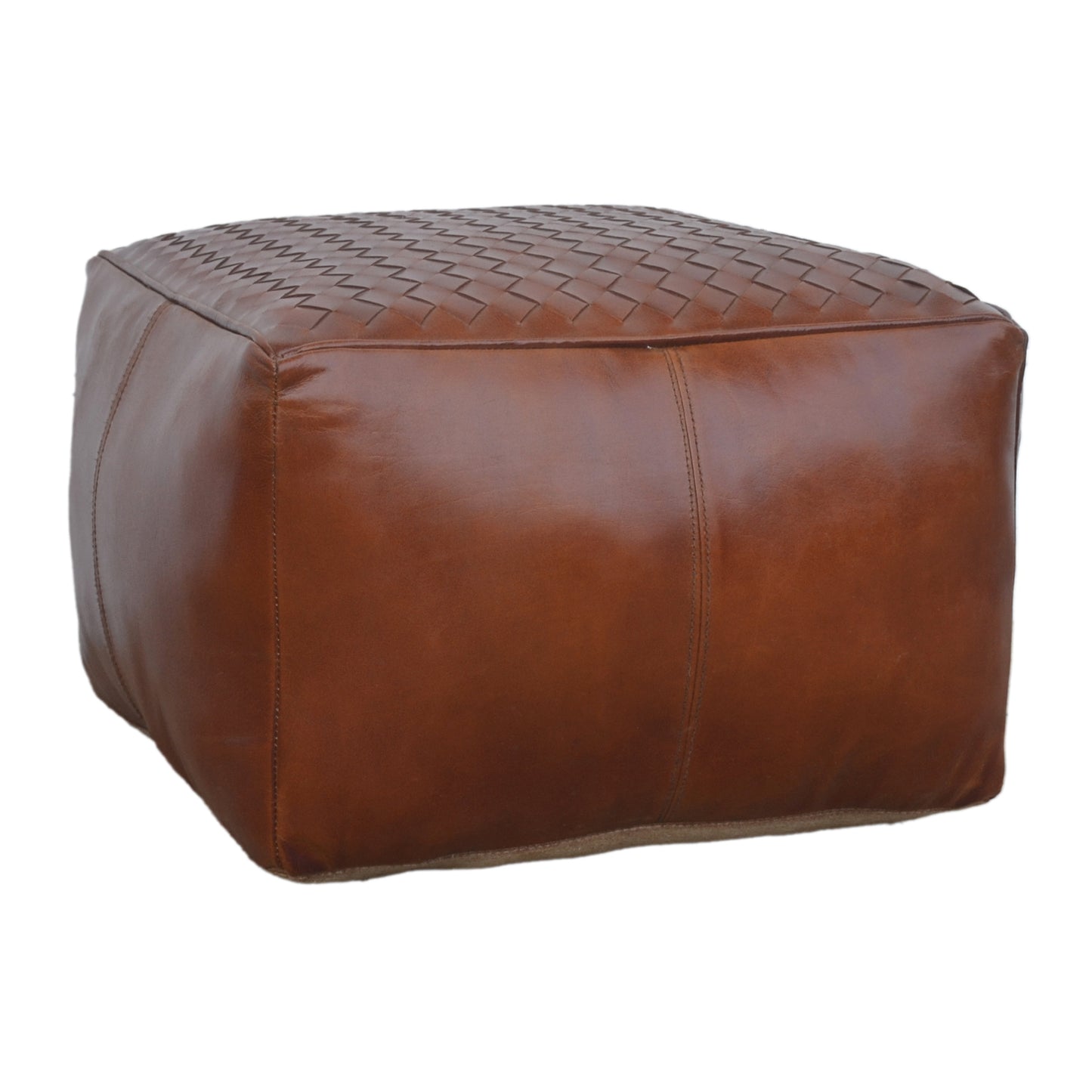 Square Latticed Leather Ottoman