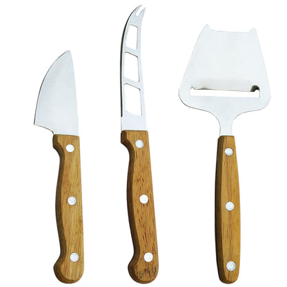 Acacia Wood & Steel Cheese Slicer – 3 Piece Gift Set for Cheese Lovers