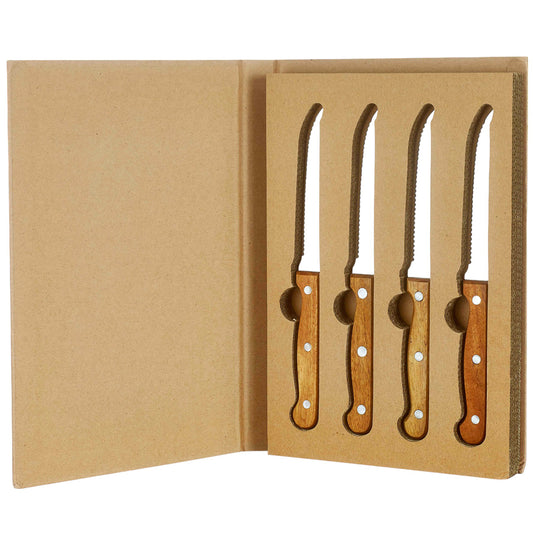 Acacia Wood & Steel Steak Knife Set – 4 Piece Gift Set