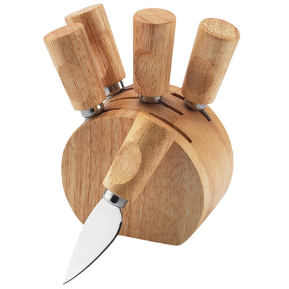 Rubber Wood & Steel Cheese Knife 5 Piece Gift Set