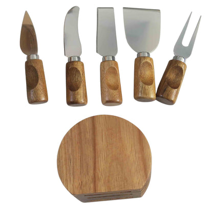 Rubber Wood & Steel Cheese Knife 5 Piece Gift Set