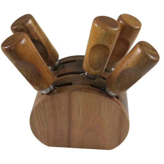 Rubber Wood & Steel Cheese Knife 5 Piece Gift Set