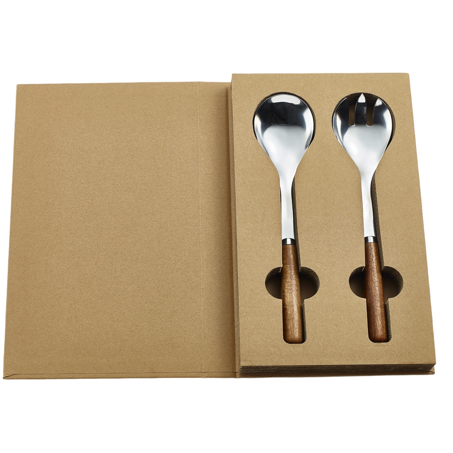 Acacia Wood & Steel Salad Servers 2 Piece Gift Set