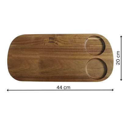 Acacia Wood Cheese Board with Ceramic Dipping Bowls - 5 Piece Gift set
