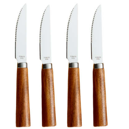 Acacia Wood & Steel Steak Knife 4 Piece Gift Set