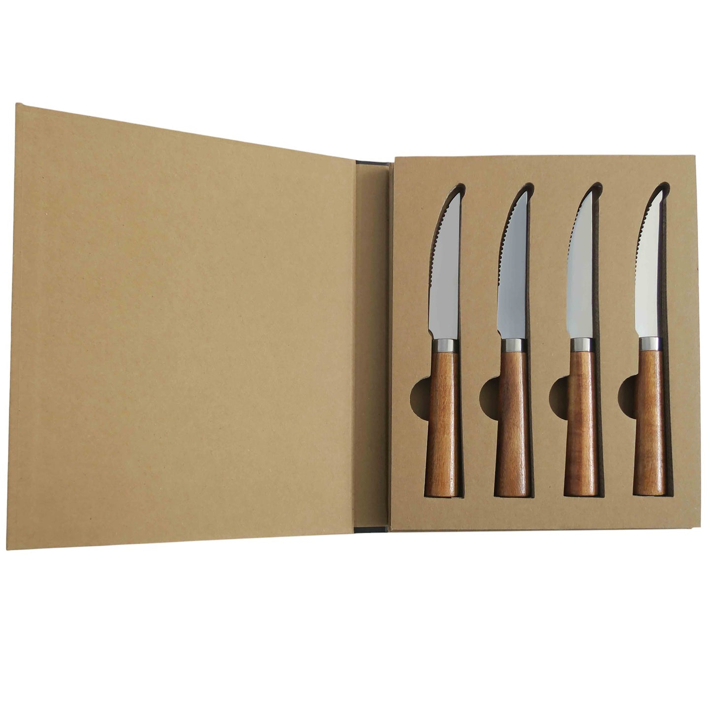 Acacia Wood & Steel Steak Knife 4 Piece Gift Set