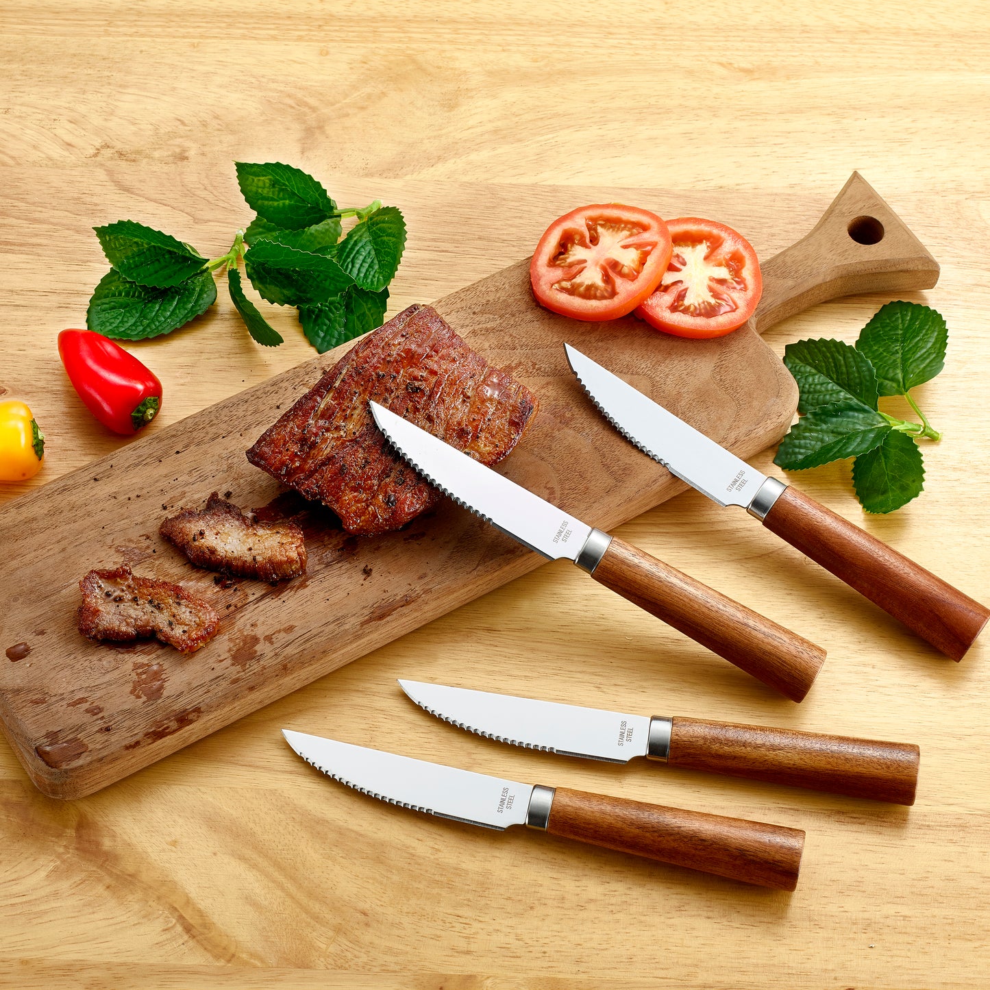 Acacia Wood & Steel Steak Knife 4 Piece Gift Set