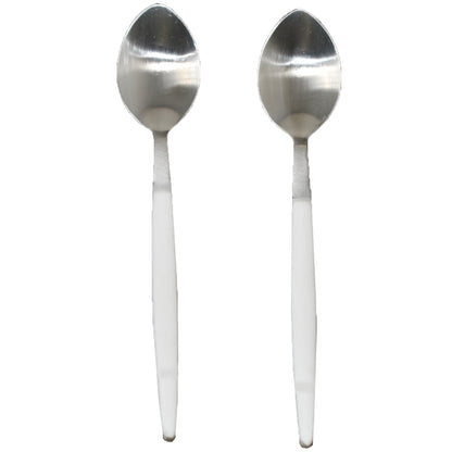 Steel Serving Spoons with White Handle - 2 Piece Set