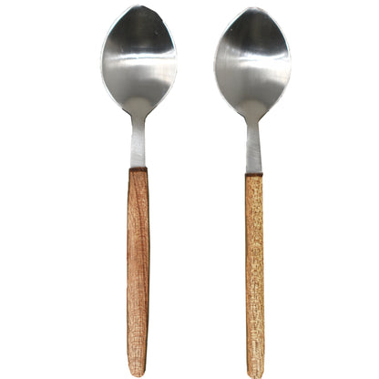 Steel and Acacia Wood Serving Spoon - 2 Piece Set
