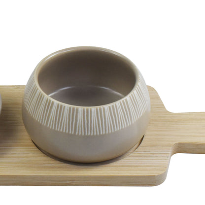 3-Piece Tapas Serving Set – Stoneware Bowl, Plate & Bamboo Tray for Stylish Entertaining