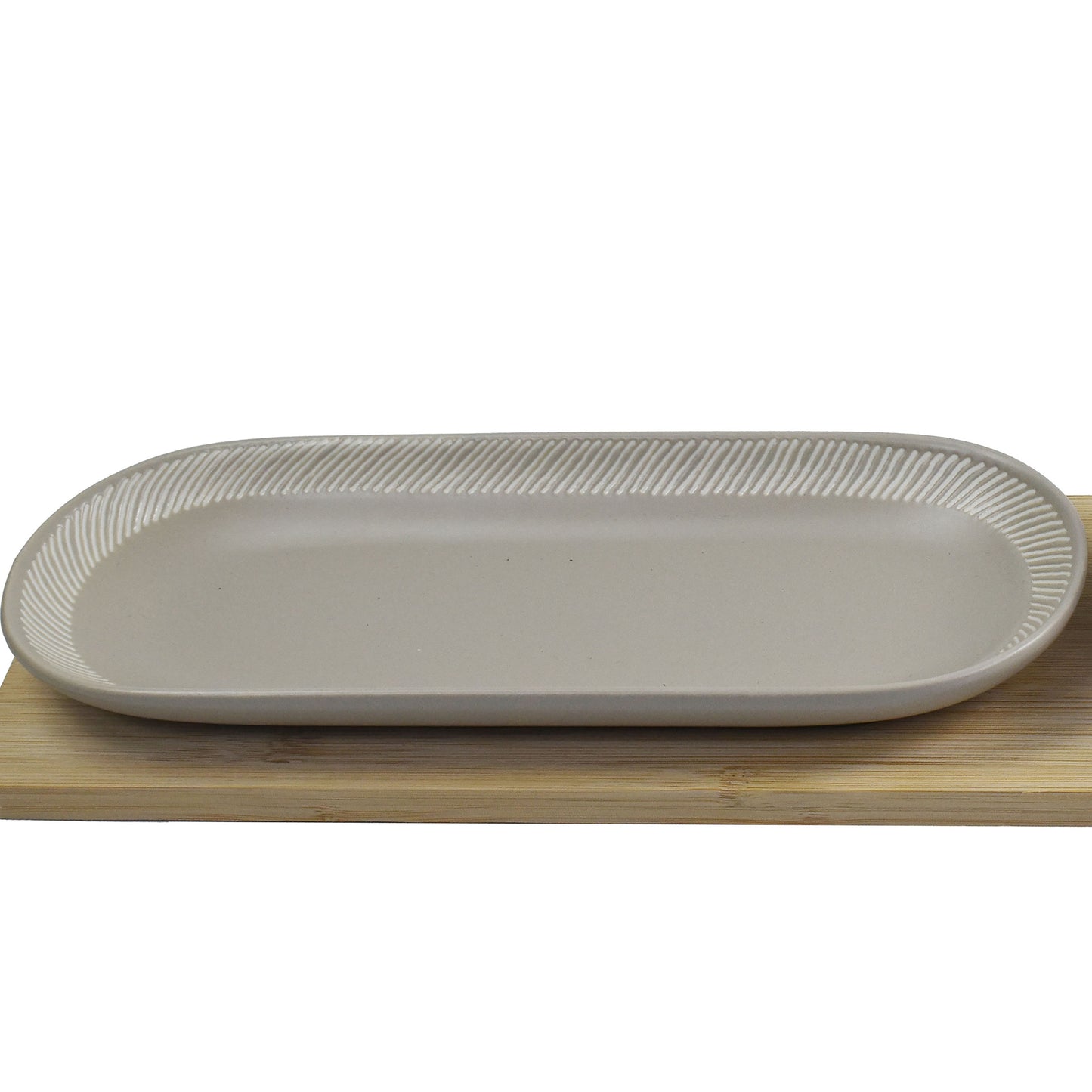 3-Piece Tapas Serving Set – Stoneware Bowl, Plate & Bamboo Tray for Stylish Entertaining