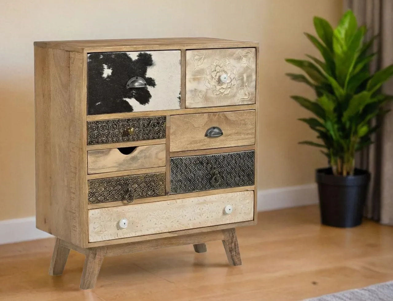 Scandi Handmade Solid Timber Cowhide Cabinet