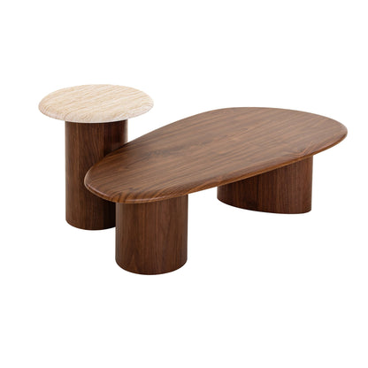 Walnut Side Table - Stone Look Beige