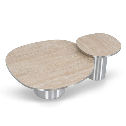 Nested Porcelain Coffee Table Table - Stainless Steel