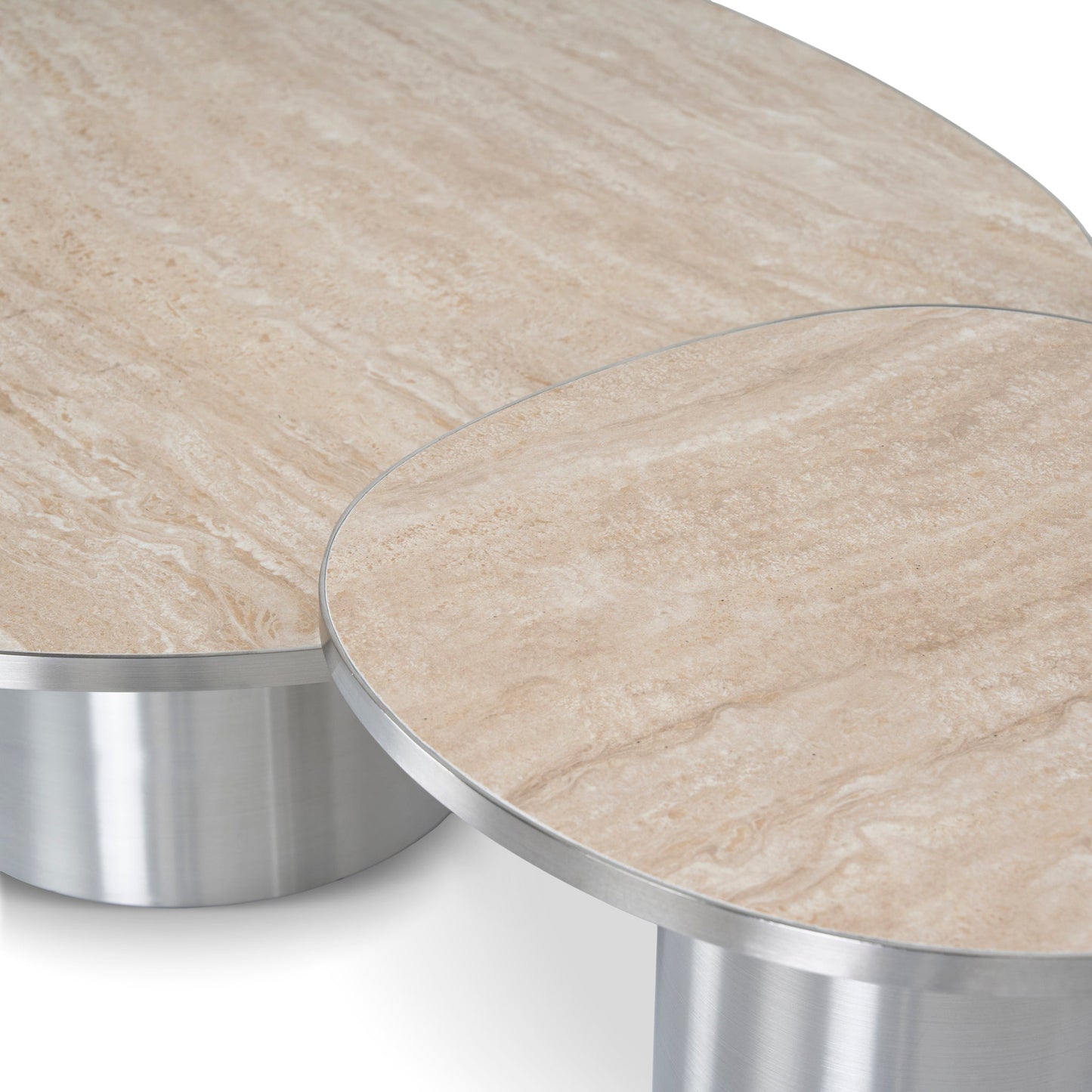 Nested Porcelain Coffee Table Table - Stainless Steel
