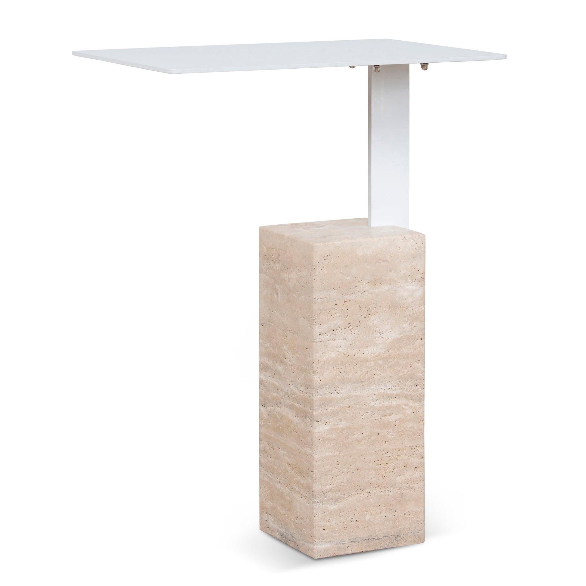 40cm Matte White Side Table - Natural