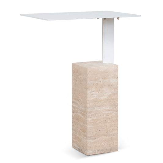 40cm Matte White Side Table - Natural