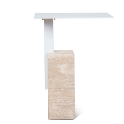 40cm Matte White Side Table - Natural