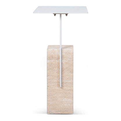40cm Matte White Side Table - Natural