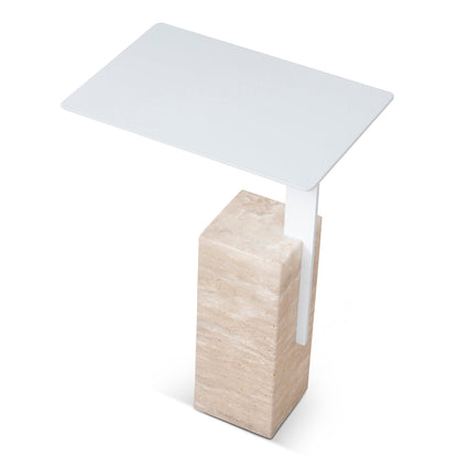 40cm Matte White Side Table - Natural