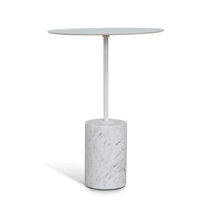 45cm Matte White Side Table - Carrara Marble