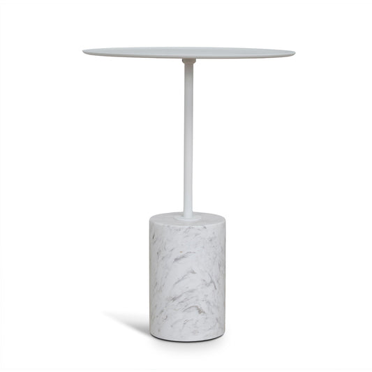 45cm Matte White Side Table - Carrara Marble