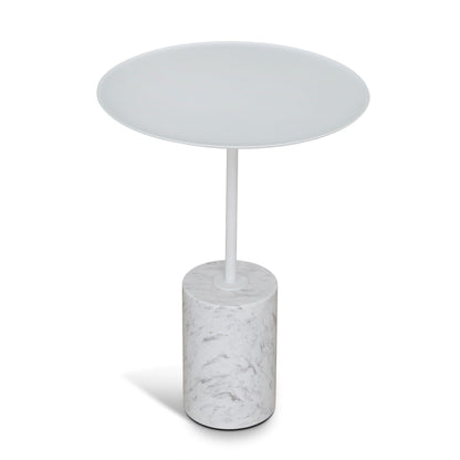 45cm Matte White Side Table - Carrara Marble