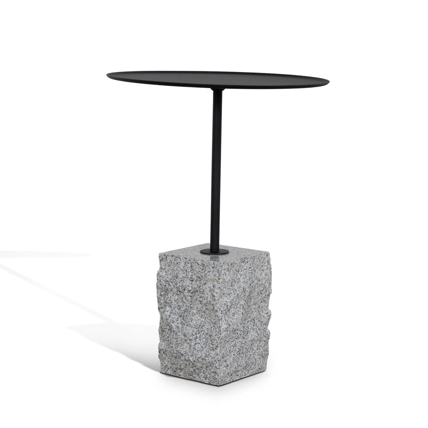 45cm Matte Black Side Table - Faceted Granite Marble